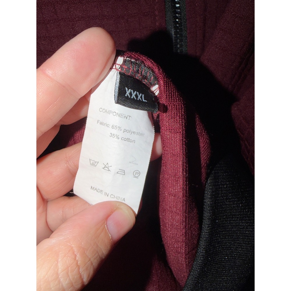 Mens Burgundy Quilted Grid Bomber Jacket Full Zip Sleeve Pocket XXXL - Picture 3 of 12
